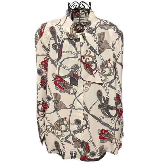 Alfred Dunner Tops - Tie Neck Blouse Vintage Equestrian Alfred Dunner Designer Top Long Sleeve Sz 18